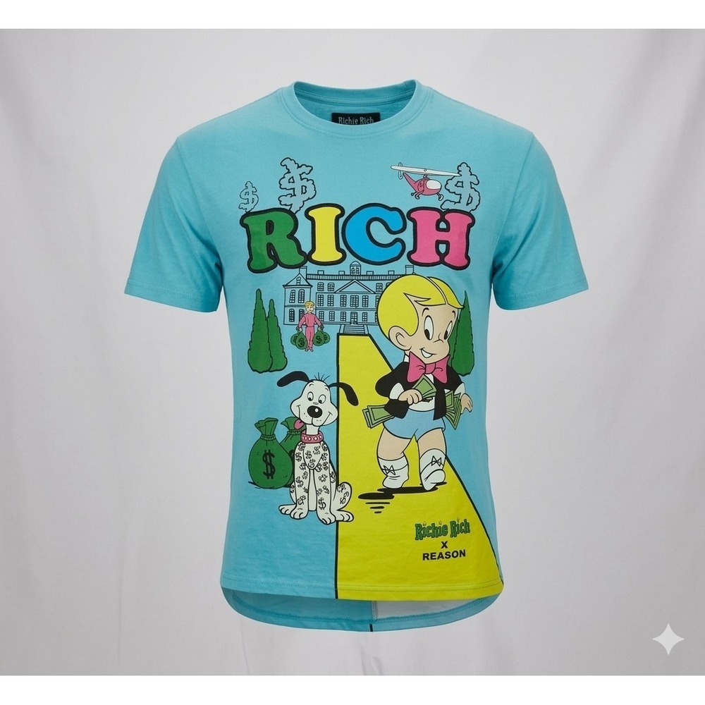 Reason Richie Rich "Baller" Graphic Print Blue Men's T-Shirt. Size L